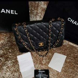 Authentic Chanel Caviar Black Single Flap Bag